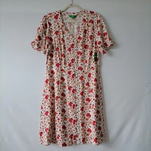 NWT Dip The Artist Women's Red White V-Neck Floral A-Line Midi Dress Size Medium - Picture 1 of 6