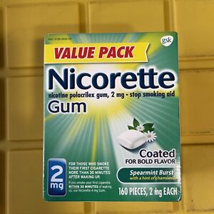 Nicorette Stop Smoking Aid 2mg Spearmint Nicotine Gum Sealed 160 Count Exp 01/25