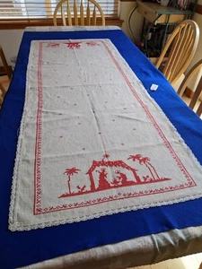 Christmas Manger Table Runner  Hand Embroidered Cross Stitch 48 x 24 in. - Picture 1 of 7