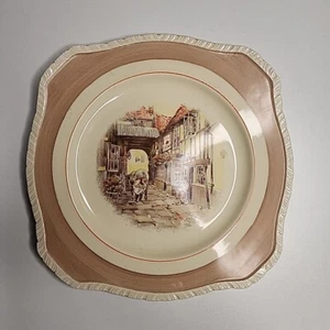 Newhall Vintage 1950s Square China Plate.  The Crown Street Scene Diana Shape 9" - Picture 1 of 2