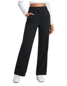 Cotton Fleece Lined Sweatpants Women 30" Straight Leg Casual Medium Black - Picture 1 of 7
