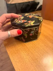 Vintage Octagon Black Tin with Birds Made in England - Picture 1 of 4