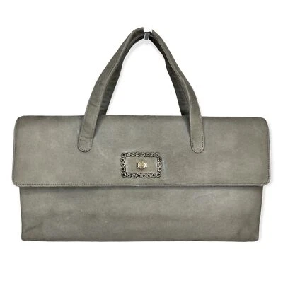 Bolsa de mão Pierre Balmain cinza camurça vintage com bolsa para moedas e espelho compacto - Imagem 1 de 4