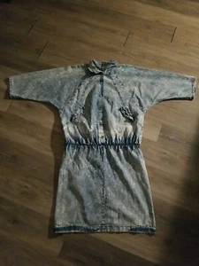 80s Vintage Made in USA OOPS California Acid Wash Jean Metal Snap Dress Medium  - Bild 1 von 7
