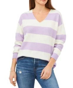 NWT Vince Camuto Women's Size L Purple/White Long Sleeve V-Neck Sweater - Picture 1 of 8