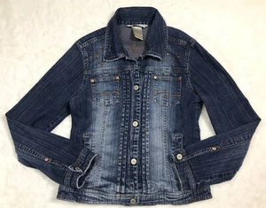 Limited Too Rhinestone Studded Cropped Denim Jean Jacket M Denim Festival - Picture 1 of 8