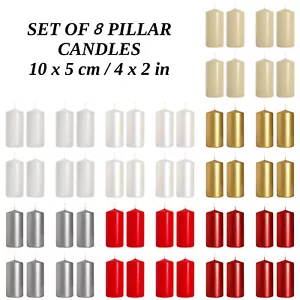 8 x Pillar Candles Unscented Long Burning Time Wedding Decor Events 10 x 5 cm - Picture 1 of 22