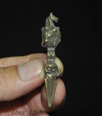 2.2'' Tibetan temple bronze Mahakala statue Vajra Phurpa Dagger equipment faqi - Image 1 of 4