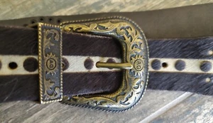 AG Adriano Goldschmied LEATHER BELT RIVETED Gold Buckle Size 34 Made In Italy - Picture 1 of 7