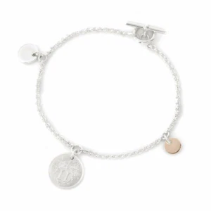 Hermes Exlibris Bracelet Silver 925 K18 Pink Gold Logo Coin 16cm - Picture 1 of 12