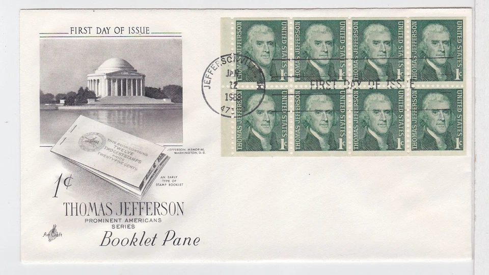 TurtlesTradingPost- Thomas Jefferson 1 Cent Pane - 1968 #1278a FDC Artcraft - Image 1 of 1