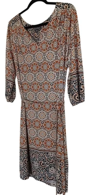 Vestido Luxology Dorado Negro Blanco Estampado Geométrico Manga 3/4 con Cinturón Talla 16W Foto 1 de 4