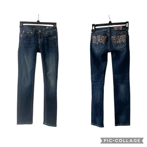 Miss Me Girls Size 7 Skinny Blue Jeans with Embroidered & Sequin Pockets Western - Picture 1 of 15