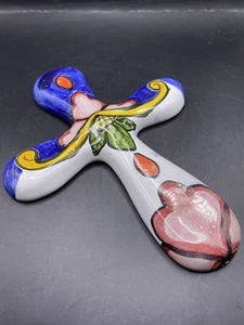 Mexikanisches Talavera Wand kleines Kreuz 4,5" x 6" weiß & blau - Bild 1 von 3