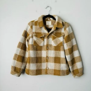 Rylee And Cru Kids Brown And White Plaid Shearling Jacket Girls 10-12 - Picture 1 of 9