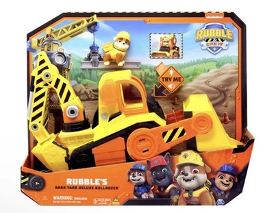 Paw Patrol Rubble & Crew Rubble's Bark Yard Deluxe Bulldozer Vehículo y Figura Foto 1 de 4