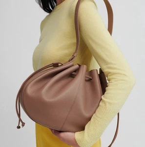 NWT MANSUR GAVRIEL Flores Biscotto Nude Leather Double Drawstring Shoulder Bag - Picture 1 of 15