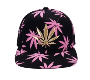 Weed Snapback Ganja Metal Leaf Black / Pink Baseball Cap - Bild 1 von 4
