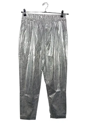 ZARA Pantalón de efecto piel Mujeres Pantalón Talla EU 34 color plata - Imagen 1 de 4