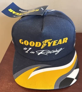Vintage Goodyear #1 In Racing Hat Cap Mens Flames Checkered Flag K Products USA - Picture 1 of 8