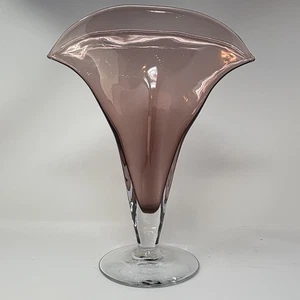 Vintage Blenko Handmade Light Amethys -Orchid-Fan Art Glass Vase With Clear Base - Picture 1 of 9