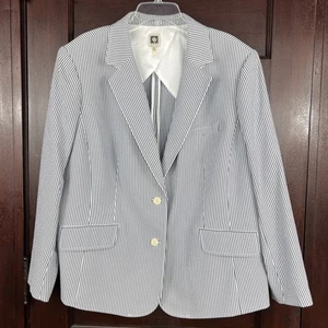 Blazer Anne Klein Seersucker Mujer 22W Chaqueta Azul Blanco Rayas 2 Botones - Imagen 1 de 14