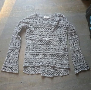 Gebrauchter rosa rose Damen grau offen Häkel Strick Pullover Pulli Large. H - Bild 1 von 12