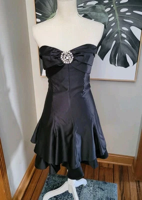 Vtg Jessica McClintock Gunne Sax Strapless Dress Bow Black 80s Homecoming Formal - Image 1 of 4