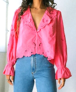 Free People Maisie Cutwork Top Bauern Boho Hippie S rosa OB1666078 bestickt - Bild 1 von 7