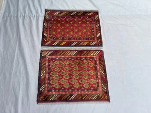 1'10x2'4 ft Pair Afghan Mini Rugs – Hand Knotted Tribal Wool Accent Mat Set Rug - Picture 1 of 10
