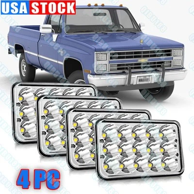 Faros LED cromados altos/bajos 4 piezas 4x6" para camioneta Chevy C10 1980-1986 C20 Foto 1 de 4