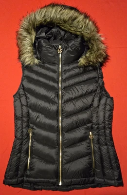Chaleco acolchado Michael Kors para mujer de nailon de piel sintética con capucha cremallera completa, talla: mediano Foto 1 de 4