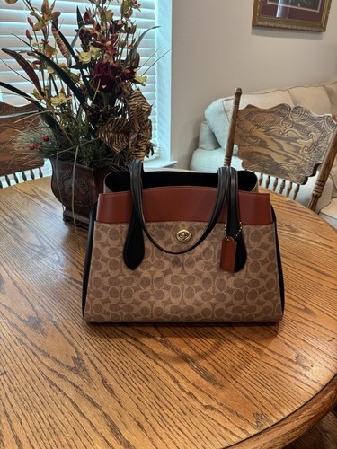 Borsa Coach Lora Colorblock nuova con etichette borsa marrone ruggine ottone 89087