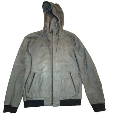 Vince Suede Hooded  Bomber Jacket Men’s Large Gray - Image 1 of 4