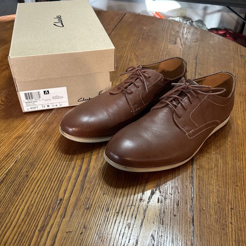 Clarks Raharto Plain Oxford da uomo pelle marrone taglia uomo 13 M $130 NUOVO