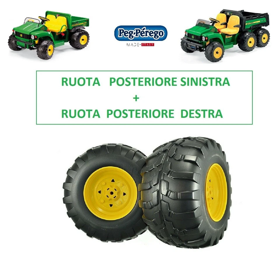 PEG PEREGO COPPIA RUOTE POSTERIORI JOHN DEERE GATOR HPX 12VOLT 24VOLT -nuovo-IT
