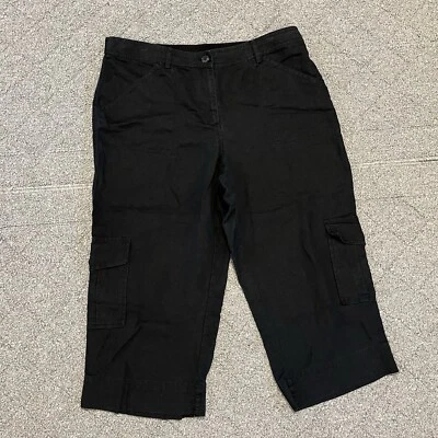 Chicos 裤子女式 2.5 码黑色 100% 亚麻工装宽腿弹性腰围 — 第 1/4 张图片