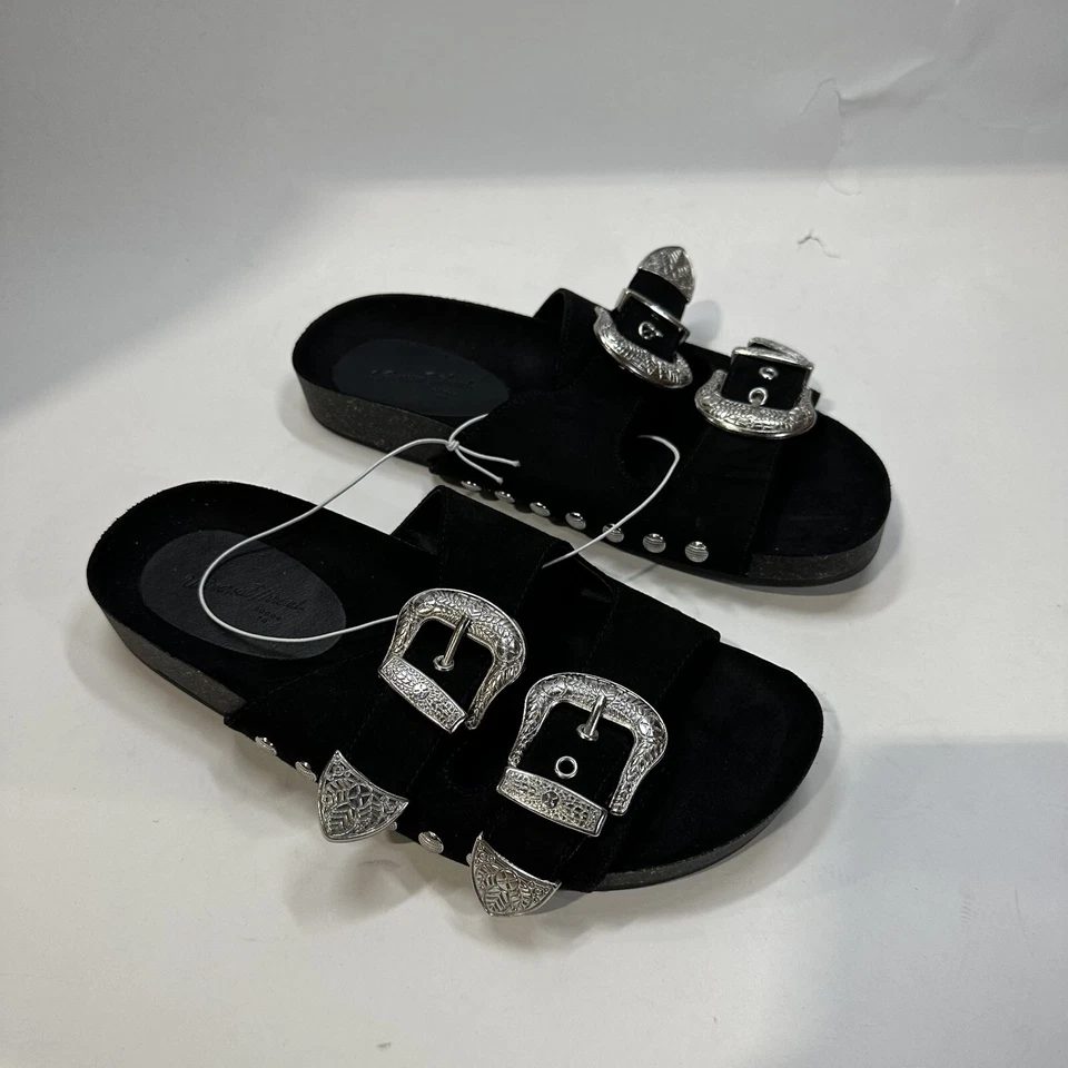 Universal Thread Women's Bari Two Band Western Buckle Sandals Black 5