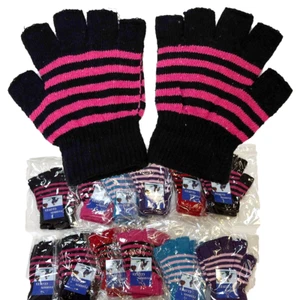 12 Pair Striped Knit Gloves Short Elastic Half Finger Gloves Autumn Winter Soft - Picture 1 of 4