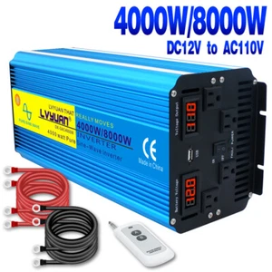 4000W Power Inverter Pure Sine Wave 12v to 120v Converter Free Shipping-USED - Picture 1 of 8