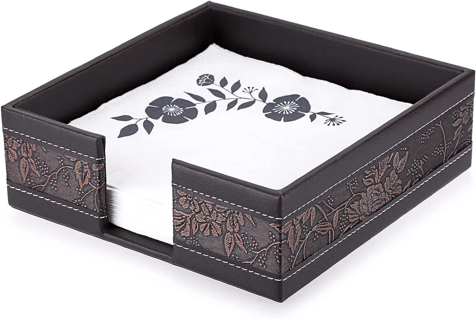 Portatovaglioli da Tavolo Quadrato in Pelle PU Marrone 17,5 x 17,5 x 5 cm - Immagine 1 di 2