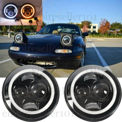 Par de faros LED halo ojo de ángel para Mazda Miata MX5 MX-5 H6024 90-97 75 W 7 pulgadas Foto 1 de 4