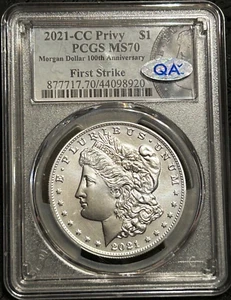 PCGS MS70 2021-CC MORGAN DOLLAR 100th Anniv Label 1st Strike & QA Check approved - Picture 1 of 4