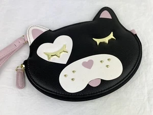 LUV BY BETSEY JOHNSON BLACK CAT COIN CARD HOLDER WRISTLET POUCH BAG CLUTCH - Picture 1 of 8