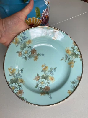 Vintage MacKenzie Childs Camp Blue Floral Enamel Bowl 9" Cottage Picnic By Belk - Image 1 of 4