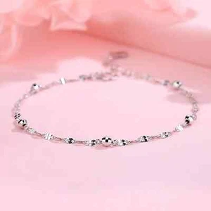Pure Platinum 950 Chain Women Lucky Beads Lips Link Bracelet 2.1-2.3g/6.3inch - Picture 1 of 5