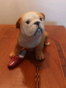 Vintage Limeted Edition 1987 Bulldog w Red Slipper Franklin Mint Collectible - Picture 1 of 6