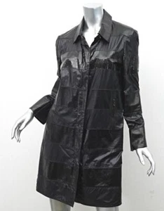 LANVIN Womens Black Leather Snakeskin Nylon Striped Lightweight Coat Jacket 40 8 - Picture 1 of 6
