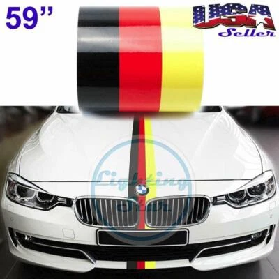 Adhesivo de carrocería de capó decoración vinilo a rayas bandera de Alemania 59" para Audi Mercedes Foto 1 de 4