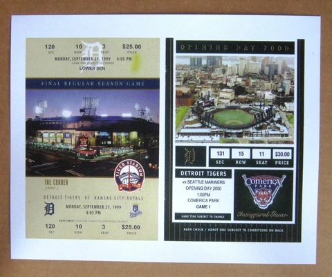 Tiger Stadium Final Game & Comerica Park Inaugural Ticket stubs - copies ! Cover